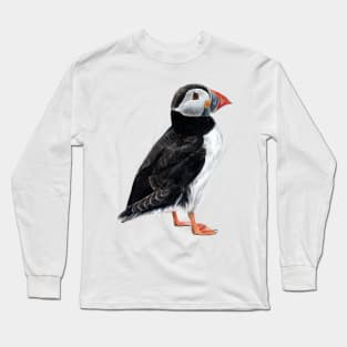 Puffin colored pencil drawing Long Sleeve T-Shirt